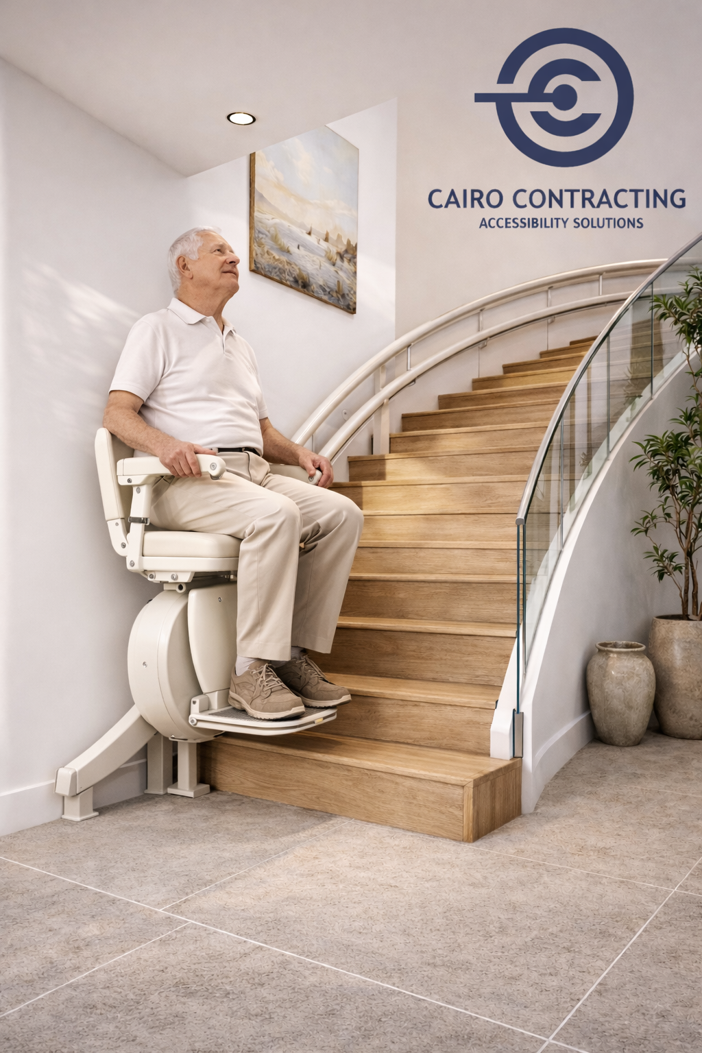 Stairlift cost example showing a straight stairlift installed in a home with pricing and installation considerations.