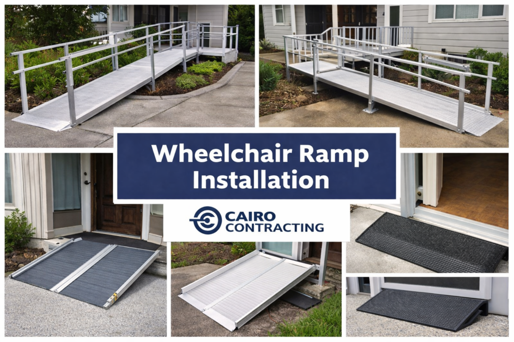Wheelchair ramp installation at residential home in Vancouver featuring aluminum modular ramp system with safe and accessible entry design