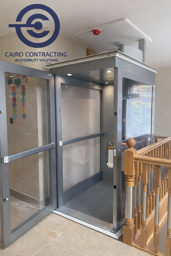 Shaftless home elevator installation in West Vancouver BC by Cairo Contracting for luxury accessible living
